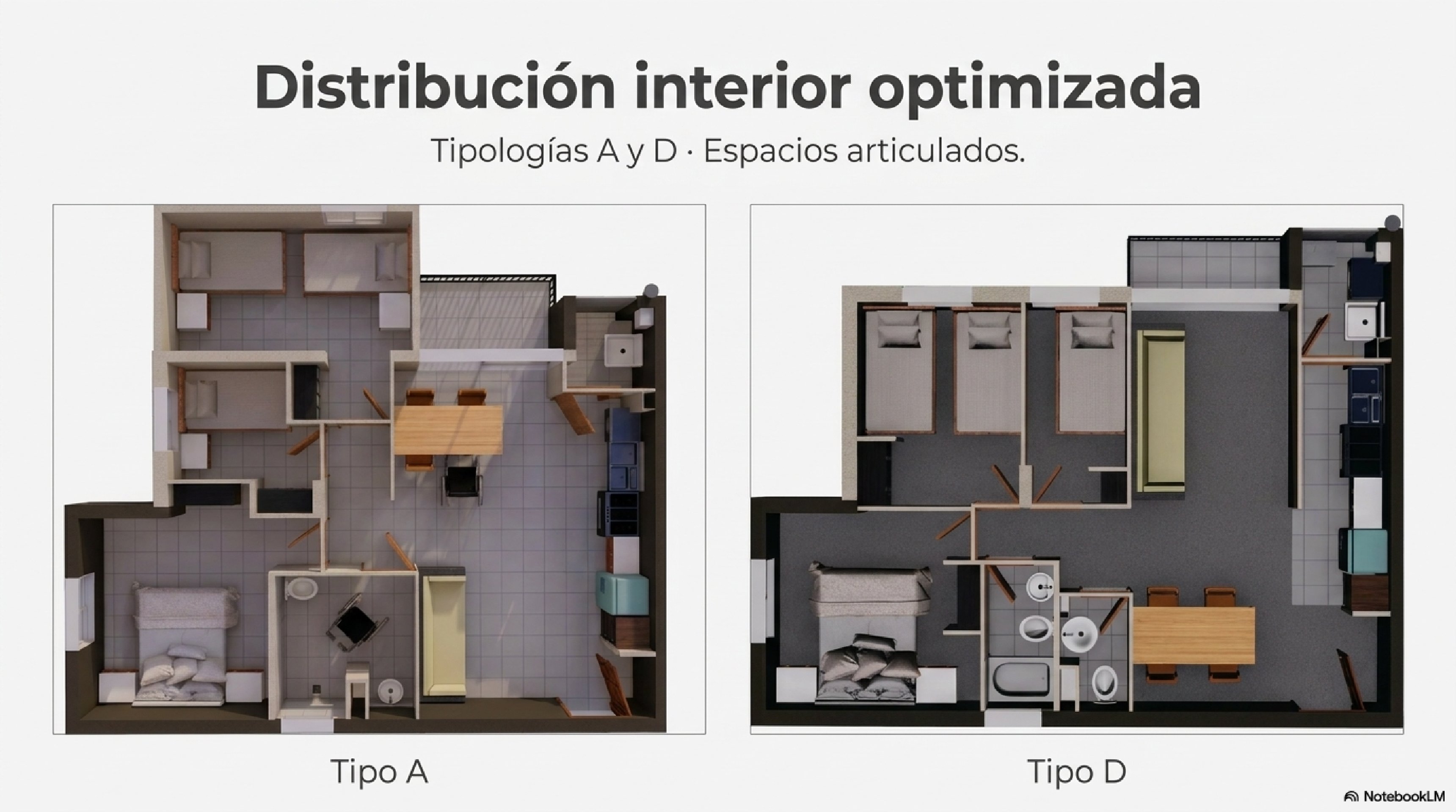 Planos de las tipologías A y D del proyecto Maestranza 3